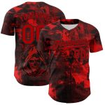 Personalized Rave Skull Baseball Jersey with Custom Name & Number, Black Red 3D Pattern Design Personalized Black Red 3D