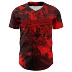 Personalized Rave Skull Baseball Jersey with Custom Name & Number, Black Red 3D Pattern Design Personalized Black Red 3D