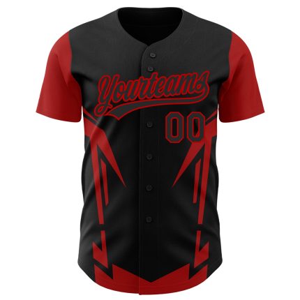 Custom 3D Black Red Pattern Baseball Jersey with Sharp Edges - Personalized Team Name and Number Personalized Black Red 3D