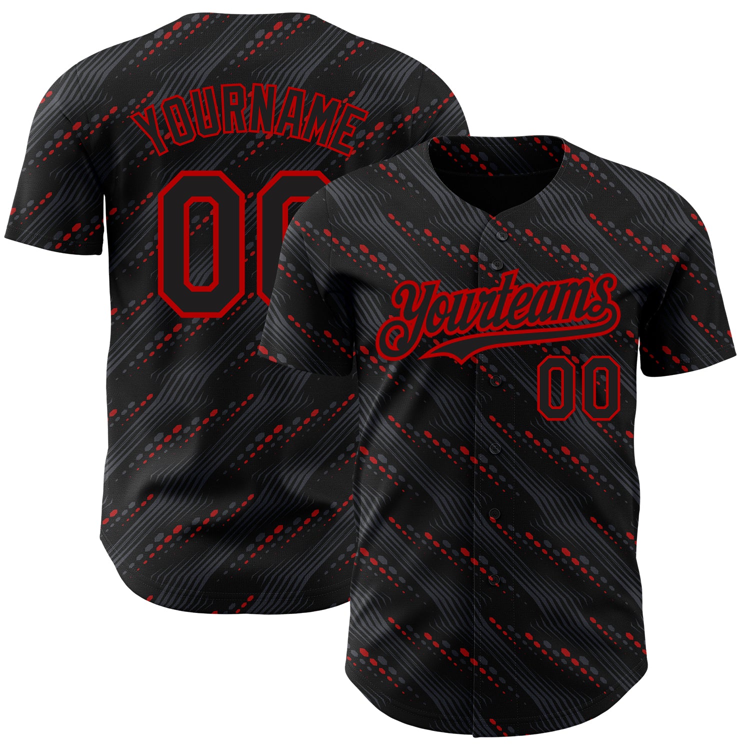 Custom Name and Number 3D Pattern Baseball Jersey Black Red Slant Lines Authentic Design Personalized Black Red 3D Pattern