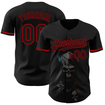 Personalized 3D Skull Baseball Jersey Custom Name & Number in Black Red Fashion Personalized Black Red 3D Skull Fashion Authentic