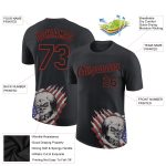 Personalized 3D Skull American Flag T-Shirt - Black Red Performance Tee Personalized Black Red 3D Skull With American Flag