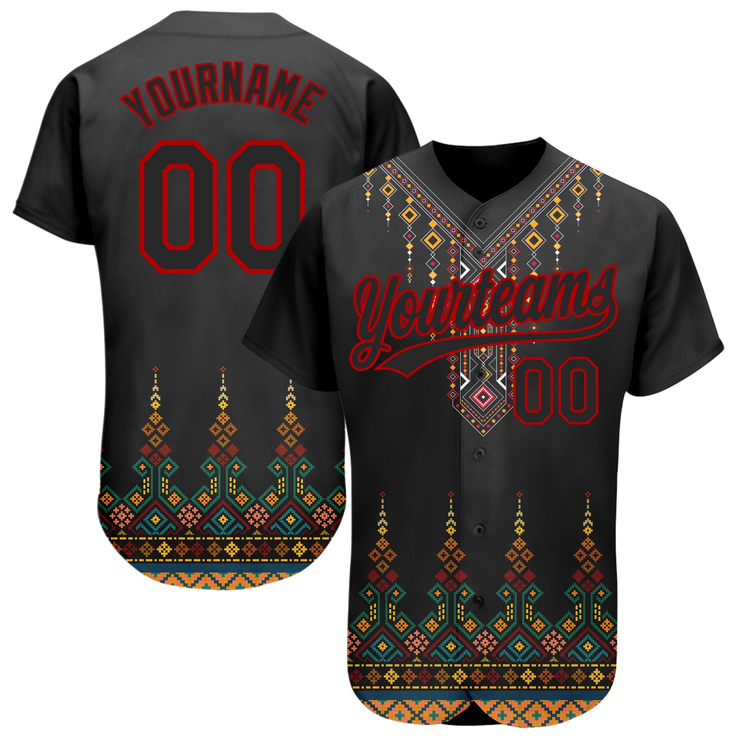 Personalized 3D Black Red Traditional African Ethnic Baseball Jersey Personalized Black Red 3D Traditional African Ethnic