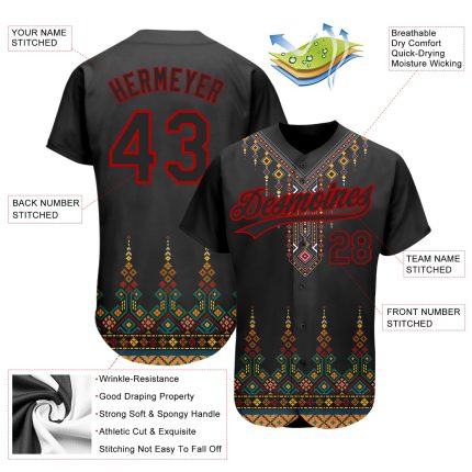 Personalized 3D Black Red Traditional African Ethnic Baseball Jersey Personalized Black Red 3D Traditional African Ethnic