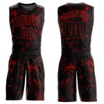 Custom Name Number Basketball Jersey, Personalized Black Red Abstract Grunge Art, Round Neck Sublimation Suit Personalized