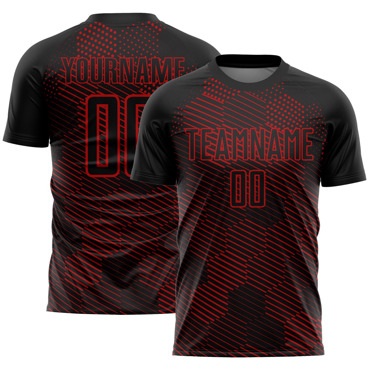 Custom Name Number Soccer Uniform Jersey - Personalized Black Red Abstract Hexagon Design Personalized Black Red Abstract