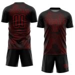 Custom Name Number Soccer Uniform Jersey - Personalized Black Red Abstract Hexagon Design Personalized Black Red Abstract