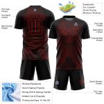 Custom Name Number Soccer Uniform Jersey - Personalized Black Red Abstract Hexagon Design Personalized Black Red Abstract