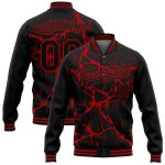 Personalized Black Red Abstract 3D Bomber Varsity Letterman Jacket Personalized Black Red Abstract Network 3D Bomber Full-Snap