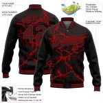 Personalized Black Red Abstract 3D Bomber Varsity Letterman Jacket Personalized Black Red Abstract Network 3D Bomber Full-Snap