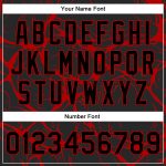 Custom Name Number Bomber Jacket Personalized Black Red Abstract 3D Pattern Varsity Letterman Design for Teams Personalized