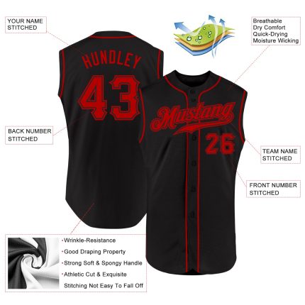 Custom Name and Number Personalized Black Red Authentic Baseball Jersey Sleeveless Team Apparel Personalized Black Red Authentic