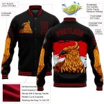 Personalized Bangkok Rooster 3D Black and Red Varsity Letterman Bomber Jacket Personalized Black Red Bangkok Rooster 3D Bomber
