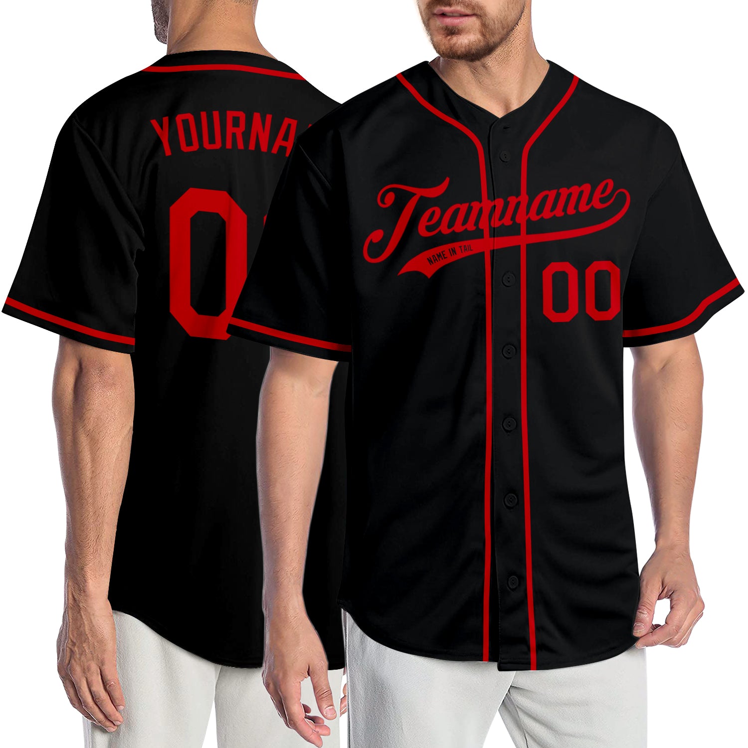 Personalized Custom Black Red Baseball Jersey for Adults and Kids Personalized Black Red Baseball Jersey 2