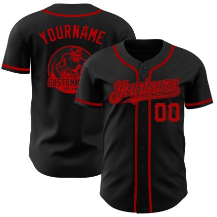 Custom Black Red Baseball Jersey for Kids - Personalized & Stylish, Size 6 Personalized Black Red Baseball Jersey 6