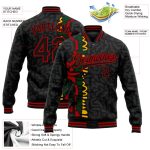 Custom Black Red 3D Pattern Bomber Jacket for Black History Month, Personalized Varsity Letterman with Custom Name and Number