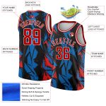 Custom Name and Number Basketball Jersey - Personalized 3D Geometric Pattern in Black and Red-Blue Colors Personalized Black