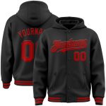 Personalized Black Red Varsity Letterman Hoodie Jacket Bomber Full-Snap Personalized Black Red Bomber Full-Snap Varsity Letterman