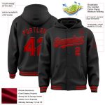 Personalized Black Red Varsity Letterman Hoodie Jacket Bomber Full-Snap Personalized Black Red Bomber Full-Snap Varsity Letterman