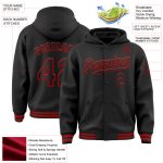 Custom Name Number Black Red Varsity Letterman Bomber Hoodie Jacket - Personalized Full-Snap Team Apparel Personalized Black