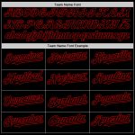 Custom Name Number Black Red Varsity Letterman Bomber Hoodie Jacket - Personalized Full-Snap Team Apparel Personalized Black