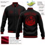 Custom Black Red Varsity Letterman Bomber Jacket Full-Snap 2 Personalized Black Red Bomber Full-Snap Varsity Letterman Jacket