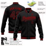 Personalized Black Red Varsity Letterman Bomber Jacket Full-Snap, Custom Design, Stylish Outerwear for Men and Women Personalized