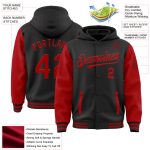 Personalized Two Tone Varsity Letterman Hoodie Jacket - Black Red Bomber Full-Snap Design Personalized Black Red Bomber Full-Snap