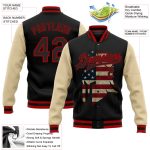 Personalized Vintage USA Flag Black Red Spartan Logo 3D Bomber Varsity Letterman Full-Snap Two Tone Jacket Personalized Black