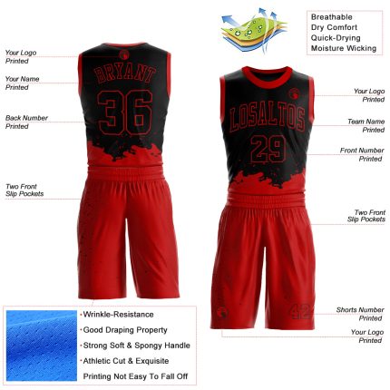 Personalized Basketball Jersey Black Red Color Splash Round Neck Sublimation Suit Personalized Black Red Color Splash Round