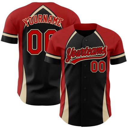 Personalized 3D Curve Solid Black Red-Cream Baseball Jersey for Men Personalized Black Red-Cream 3D Curve Solid Baseball