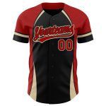 Personalized 3D Curve Solid Black Red-Cream Baseball Jersey for Men Personalized Black Red-Cream 3D Curve Solid Baseball