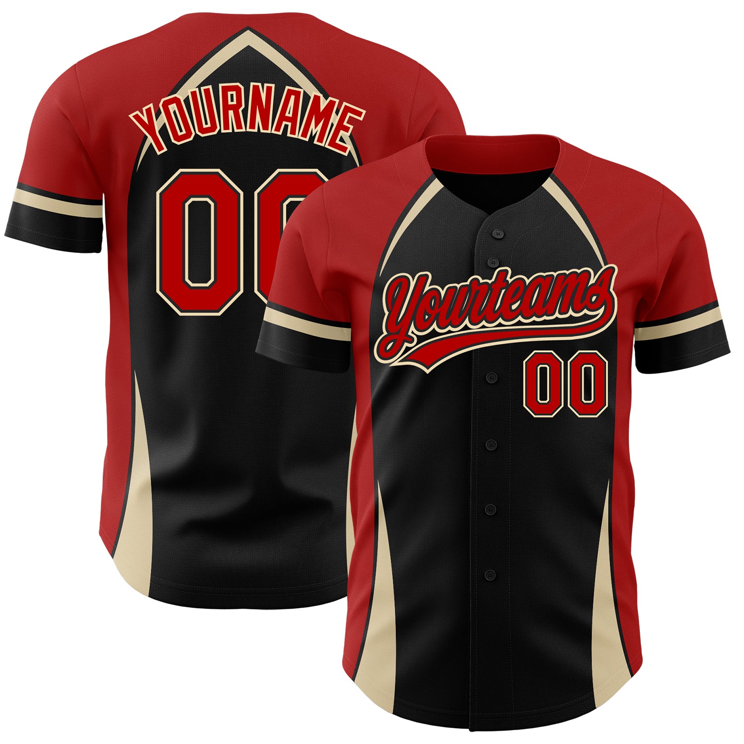 Custom Name and Number Authentic Baseball Jersey - Personalized 3D Black Red-Cream Pattern Design Personalized Black Red-Cream