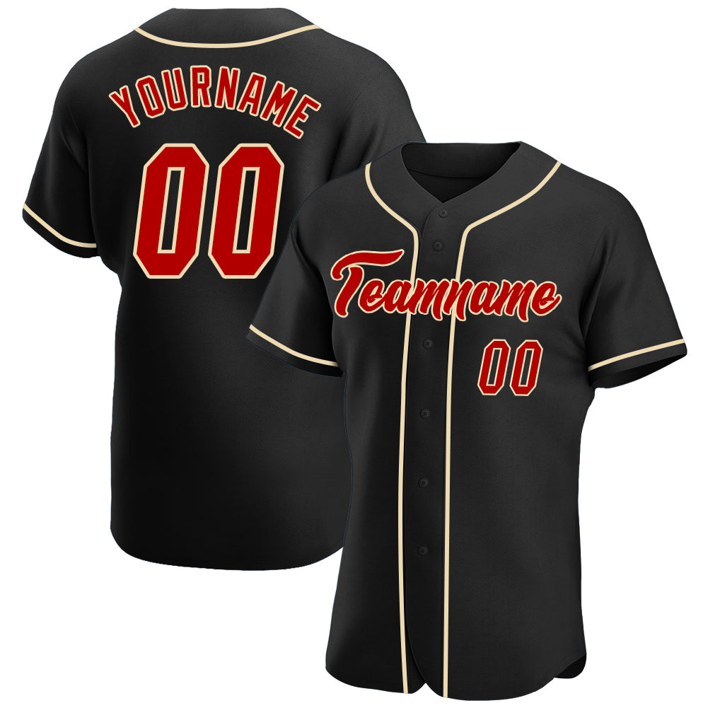 Custom Name and Number Personalized Black Red Cream Baseball Jersey - Authentic Team Apparel Personalized Black Red-Cream