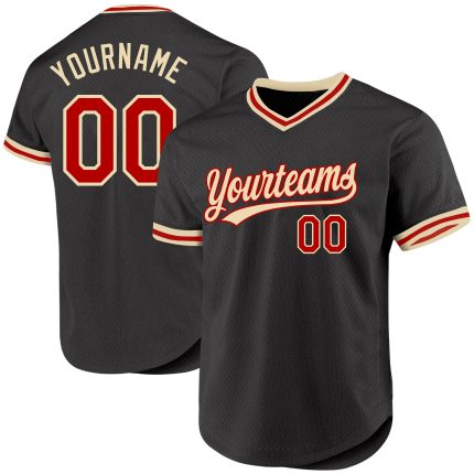 Custom Name and Number Personalized Black Red-Cream Baseball Jersey - Authentic Throwback Team Apparel Personalized Black