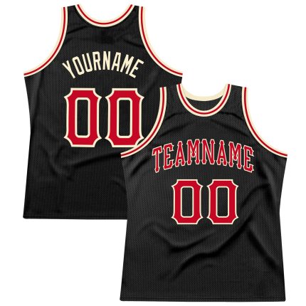 Custom Name and Number Authentic Throwback Basketball Jersey - Personalized Black Red-Cream Team Jersey Personalized Black