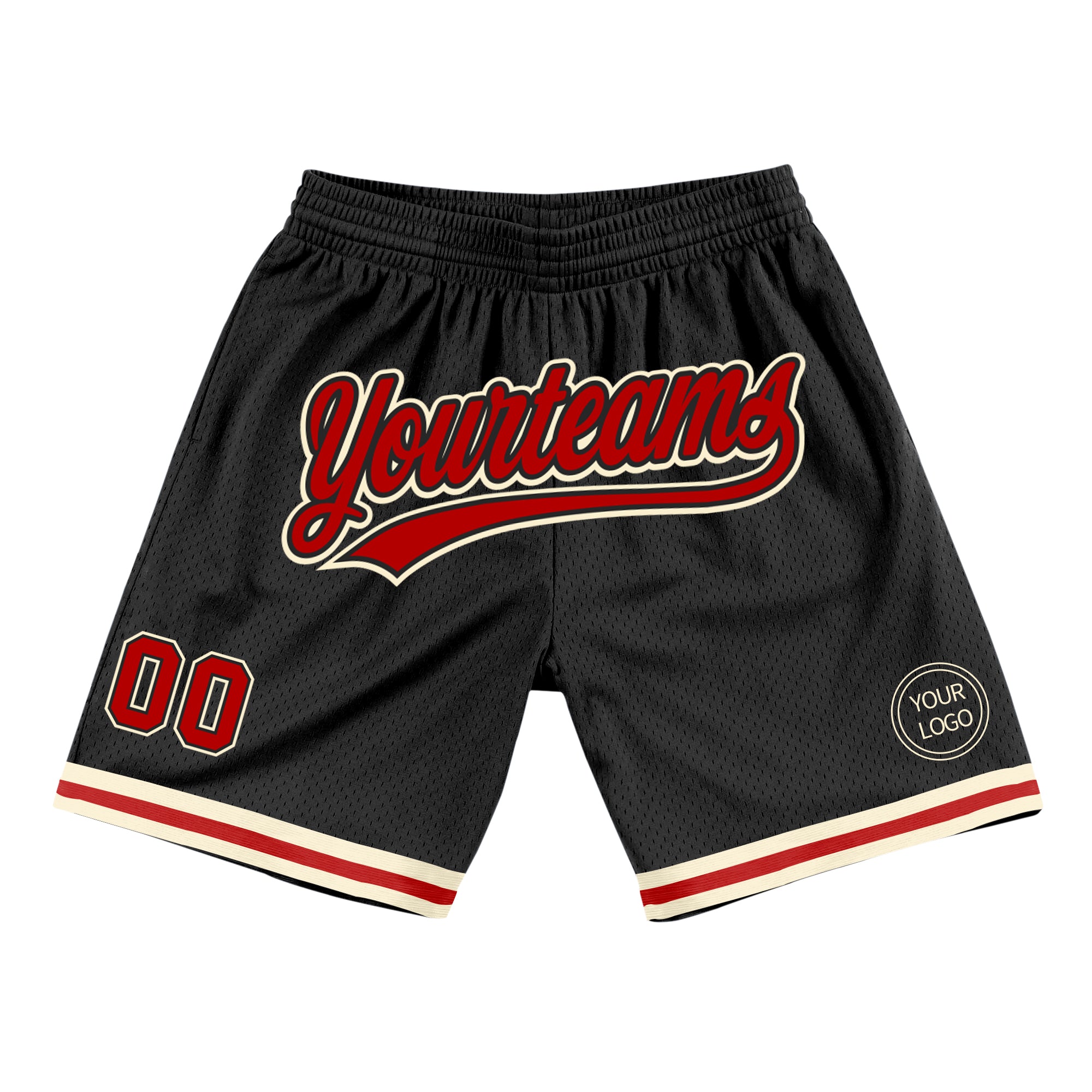 Personalized Authentic Black Red-Cream Throwback Basketball Shorts Personalized Black Red-Cream Authentic Throwback Basketball