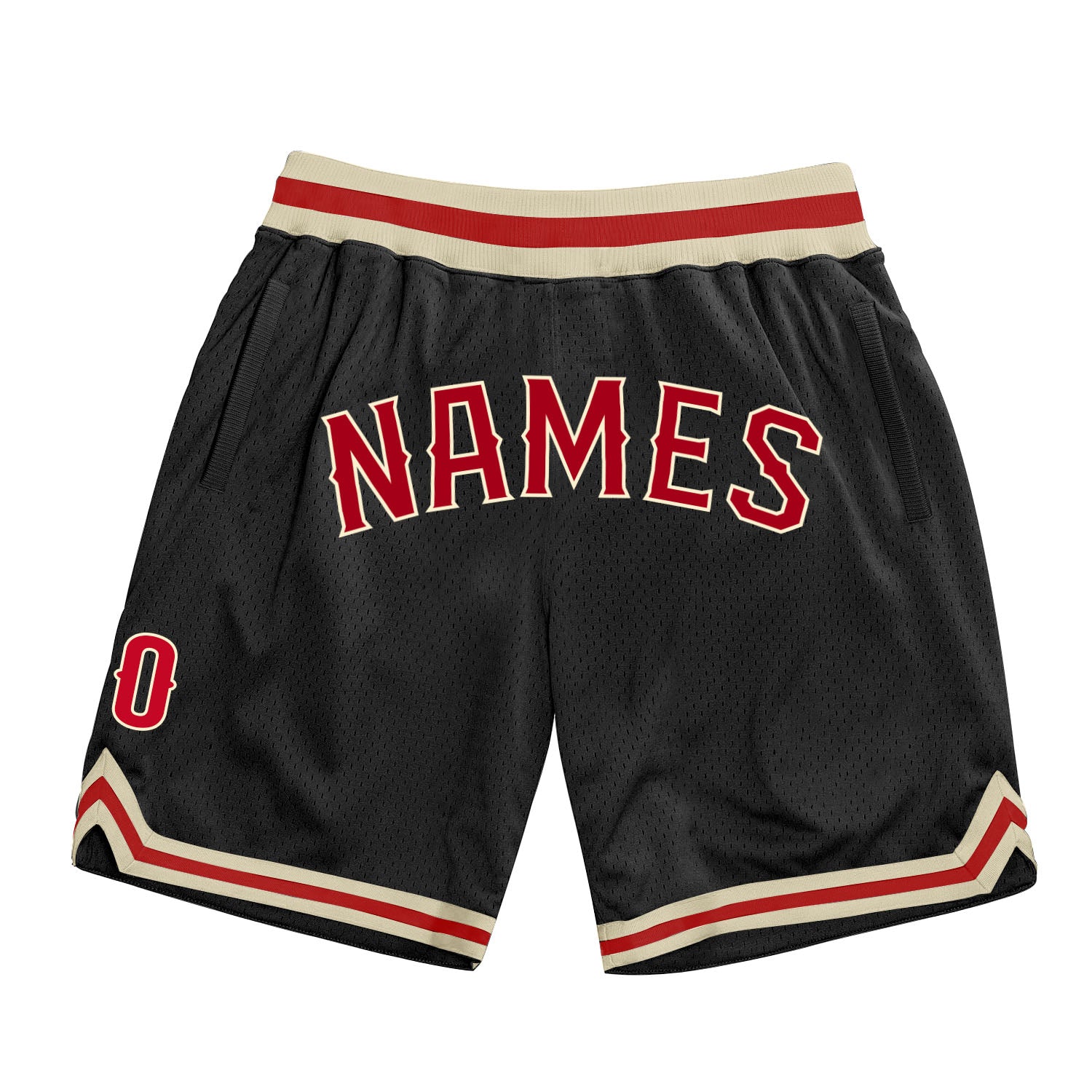 Custom Name Number Basketball Shorts - Personalized Black Red-Cream Authentic Throwback Design Personalized Black Red-Cream