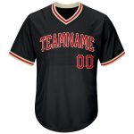 Custom Name Number Black Red-Cream Baseball Jersey Shirt - Authentic Throwback Rib-Knit Design Personalized Black Red-Cream