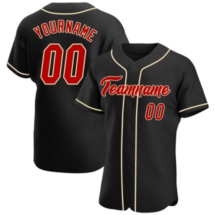 Personalized Black Red Cream Baseball Jersey - Custom Name Sports Shirt Personalized Black Red-Cream Baseball Jersey