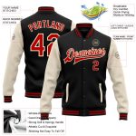 Personalized Bomber Jacket Black Red-Cream Two Tone Full-Snap Varsity Letterman Personalized Black Red-Cream Bomber Full-Snap