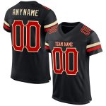 Custom Name Number Personalized Football Jersey - Black Red-Cream Mesh Authentic Team Jersey Personalized Black Red-Cream