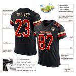 Custom Name Number Personalized Football Jersey - Black Red-Cream Mesh Authentic Team Jersey Personalized Black Red-Cream