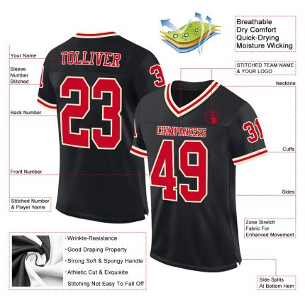 Personalized Throwback Football Jersey in Black Red-Cream Mesh for Ultimate Fan Style Personalized Black Red-Cream Mesh Throwback