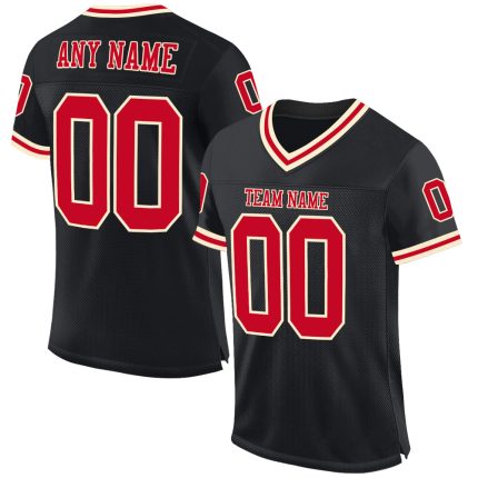 Personalized Throwback Football Jersey in Black Red-Cream Mesh for Ultimate Fan Style Personalized Black Red-Cream Mesh Throwback