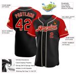 Personalized Baseball Jersey Black Red-Cream Raglan Sleeves for Men and Women Personalized Black Red-Cream Raglan Sleeves