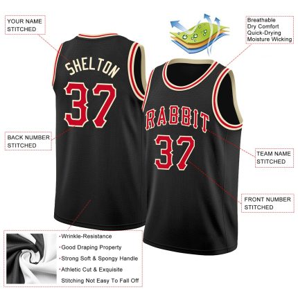 Custom Black Red-Cream Basketball Jersey for Men, Round Neck Rib-Knit Design Personalized Black Red-Cream Round Neck Rib-Knit