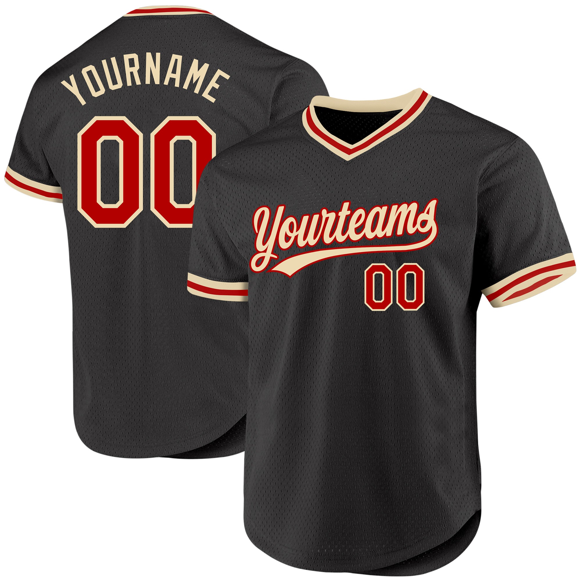 Customizable Black Red-Cream Throwback Baseball Jersey for Men and Women Personalized Black Red-Cream Throwback Baseball