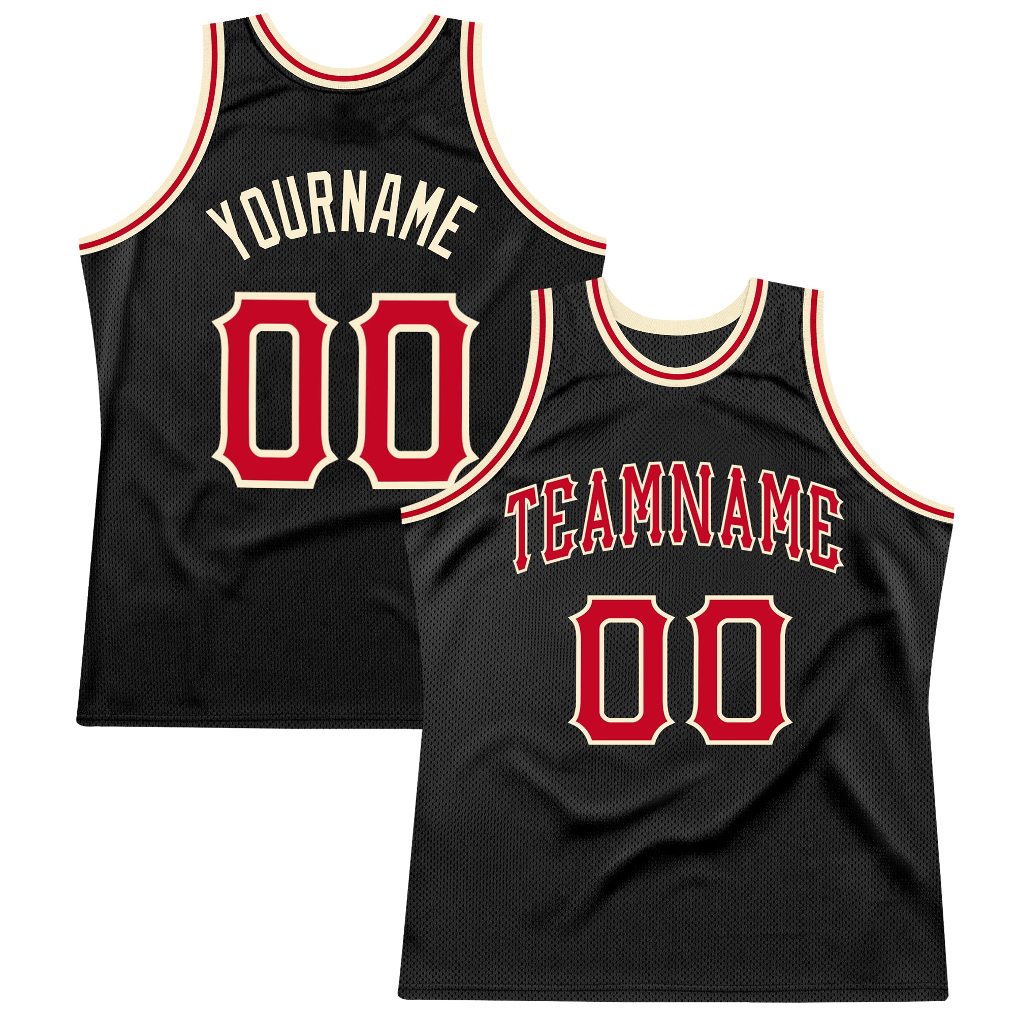 Personalized Basketball Jersey - Black Red Cream Throwback Style Personalized Black Red-Cream Throwback Basketball Jersey