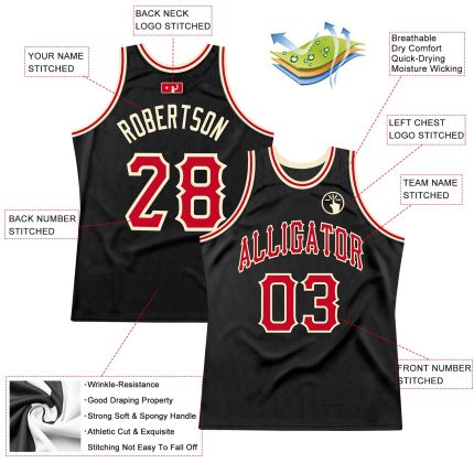 Personalized Basketball Jersey - Black Red Cream Throwback Style Personalized Black Red-Cream Throwback Basketball Jersey